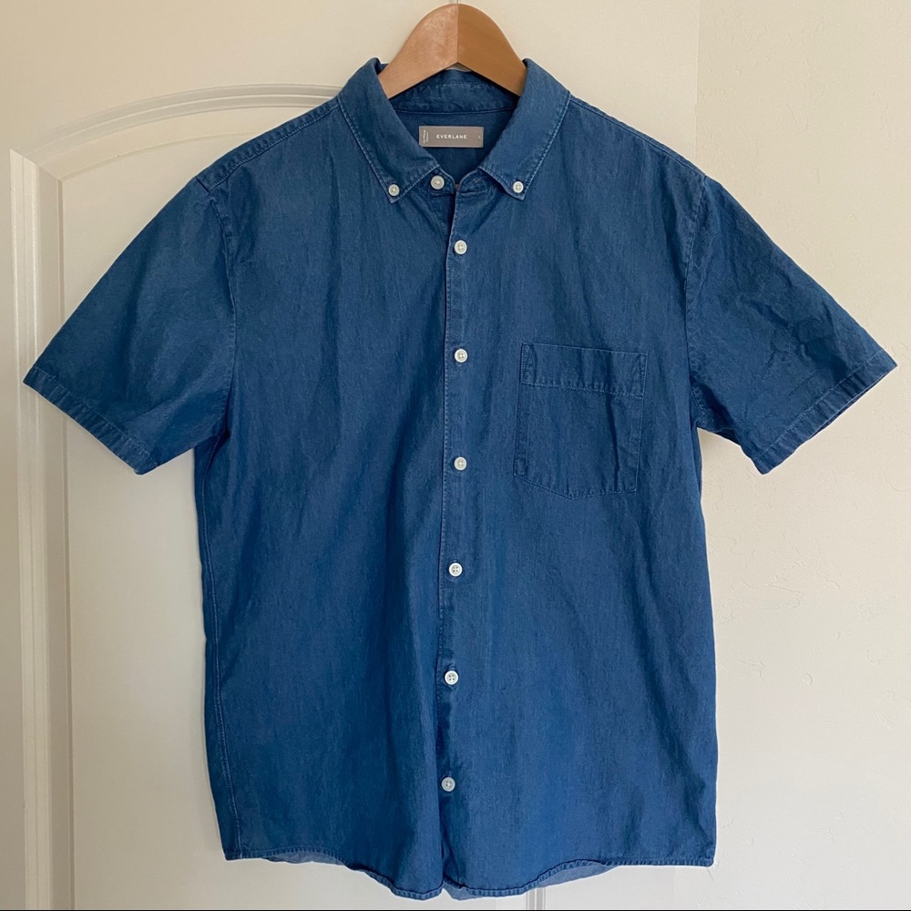 Everlane Denim Button-Down Short Sleeve Shirt sz L